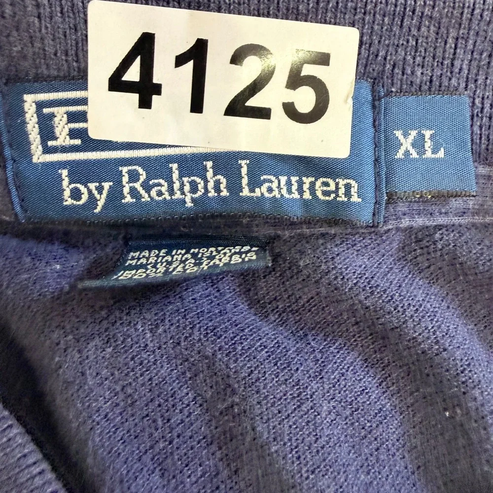 Vintage Polo Ralph Lauren Polo Shirt Men XL Navy Blue Long Sleeve Cotton Pique